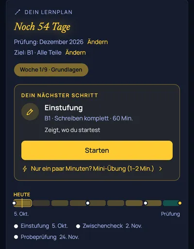 Lernplan: nächster Schritt und Meilensteine
