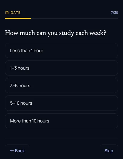 One question per screen: time per week