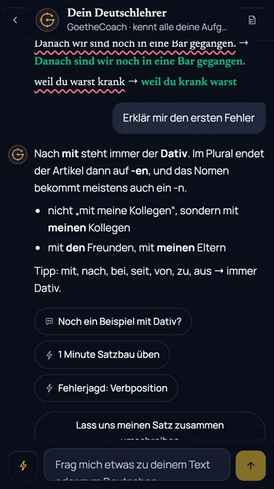 Der Lehrer-Chat erklärt den ersten Fehler